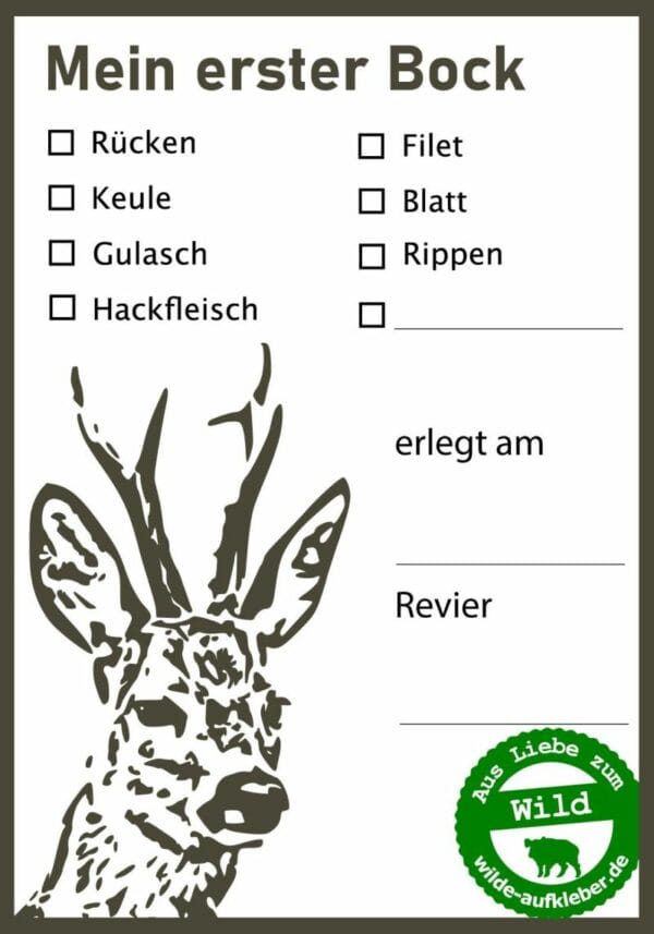 Mein erster Bock – Wildbret-Aufkleber pink/olive