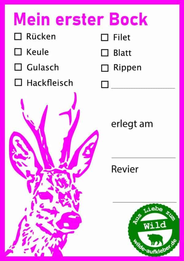 Mein erster Bock – Wildbret-Aufkleber pink/olive