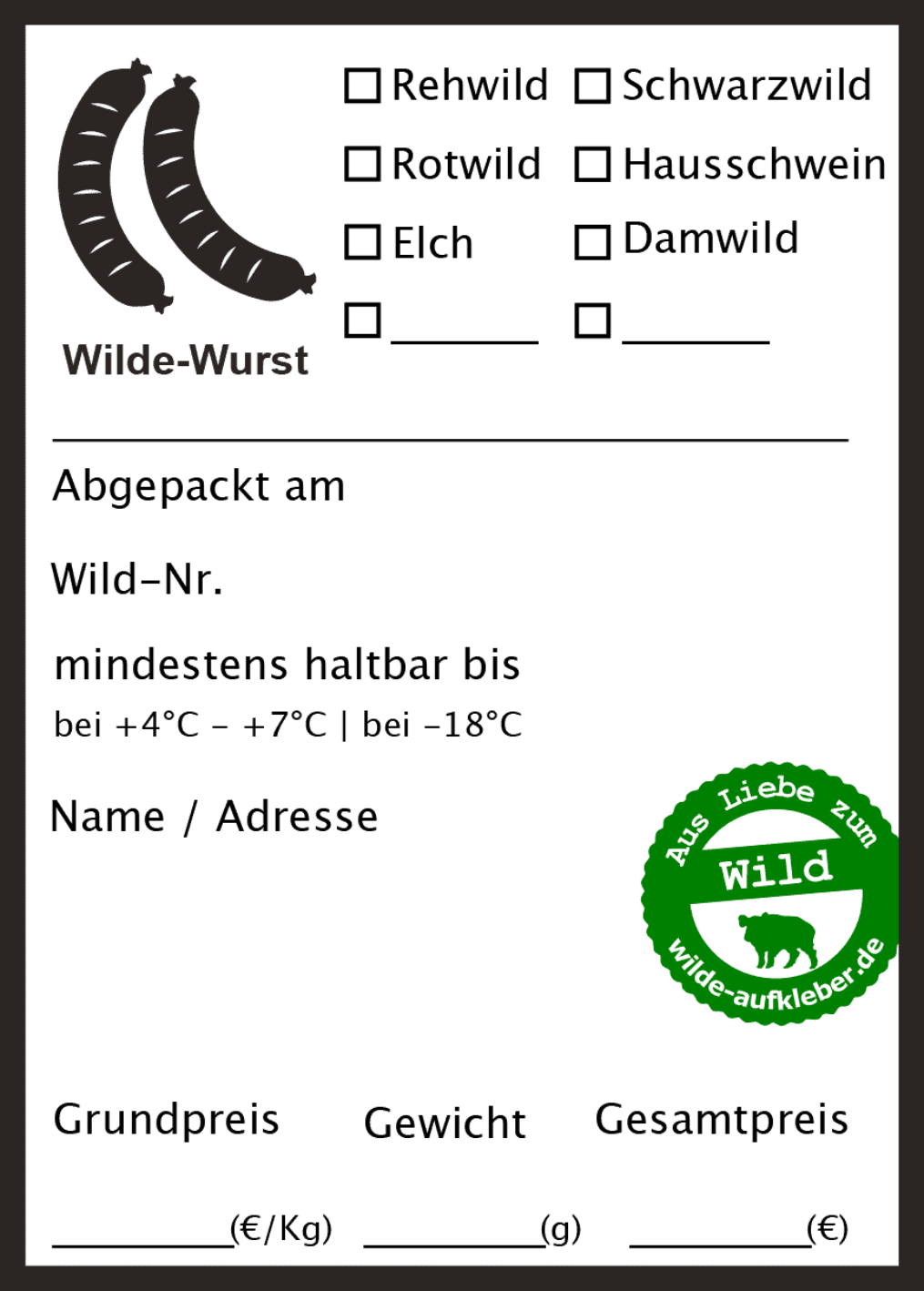 Professional Wilde Wurst-Wildbret-Aufkleber