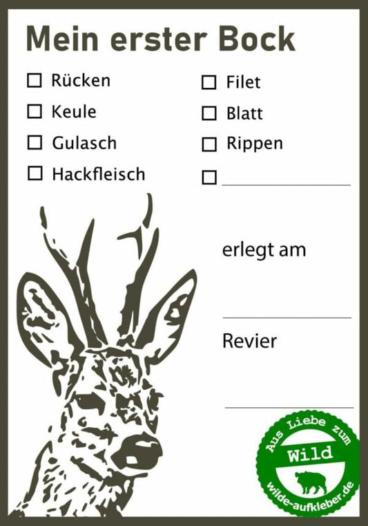 Mein erster Bock – Wildbret-Aufkleber pink/olive