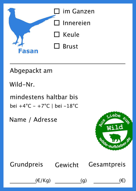 Classic Premium Fasan-Tiefkühl-Aufkleber