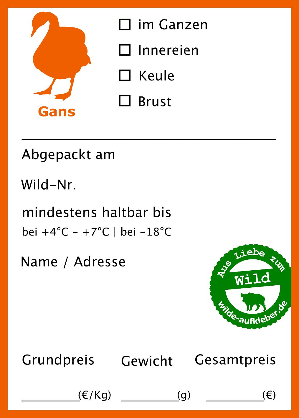 Classic Premium Gans-Tiefkühl-Aufkleber